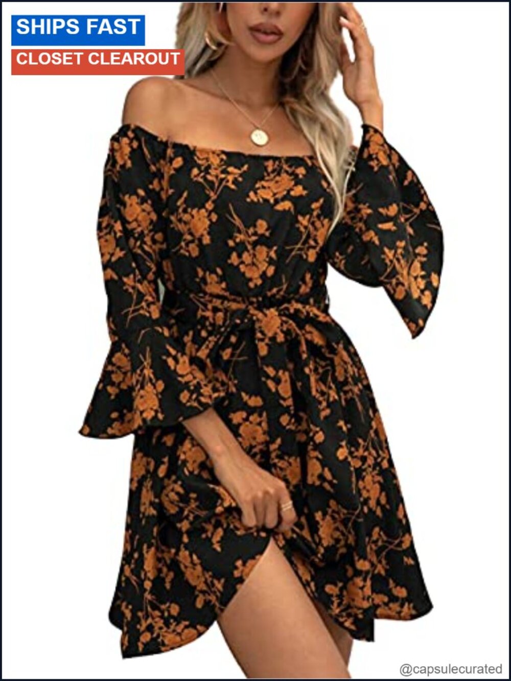 Off Shoulder Ruffle Sleeve Mini Dress Wedding Guest Fit & Flare